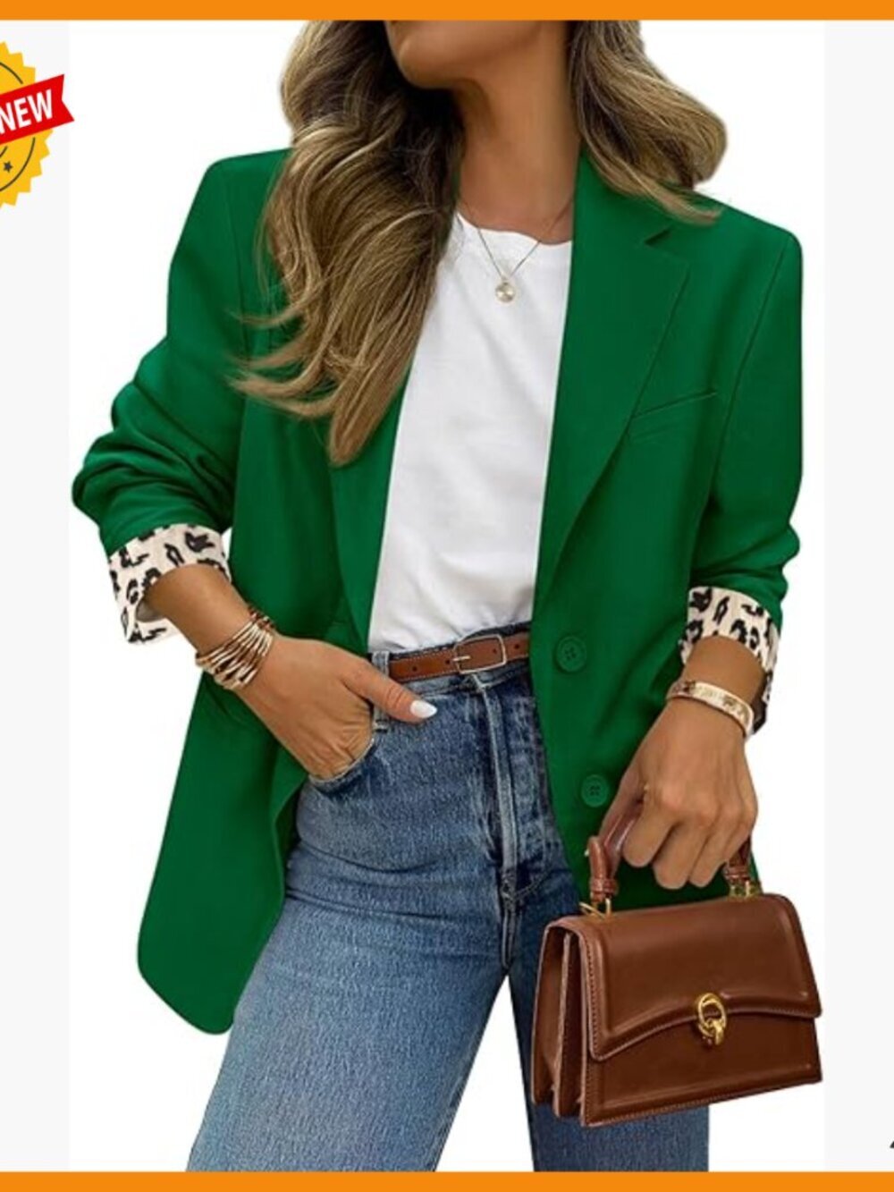 Lightweight Leopard Lined Blazer, Open Front, Long Sleeve, Work Office